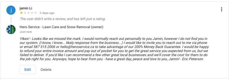 1 Star review great response
