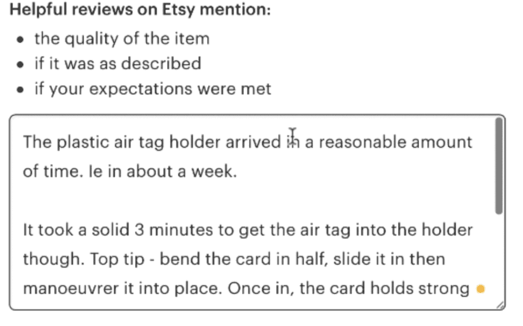 Etsy - Write a review of your Etsy product