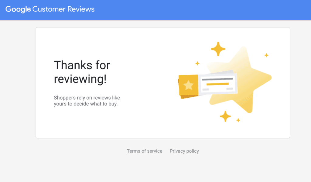 Google Customer Reviews Thank you page