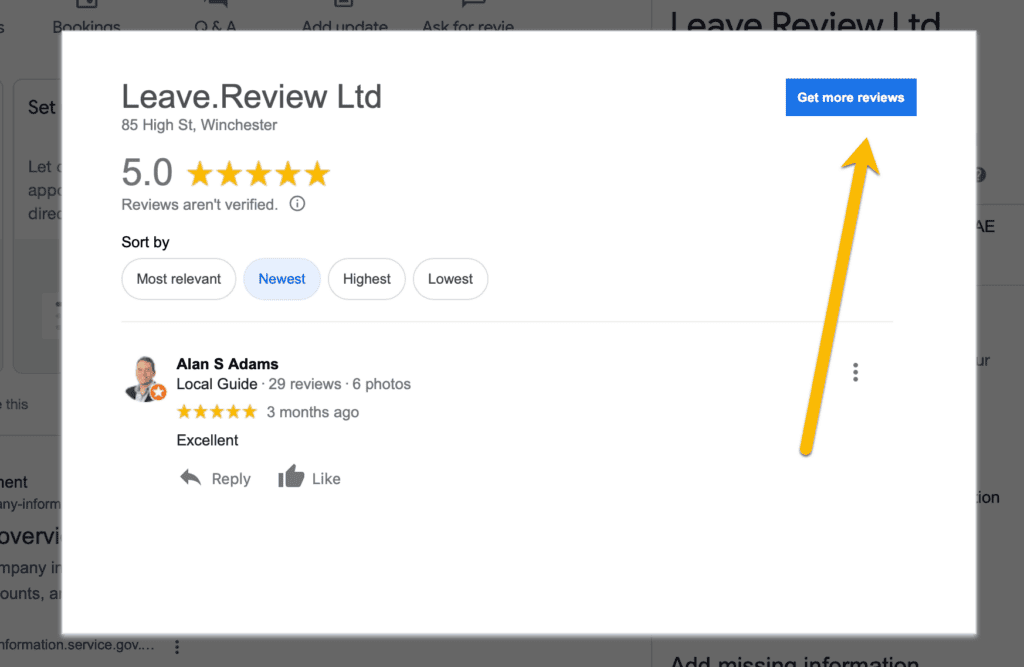 Get more reviews button